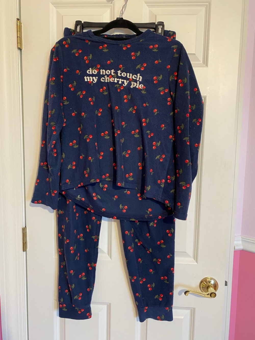 Do not touch my cherry pie pajama set sleepwear, size large. Brand: Lov
